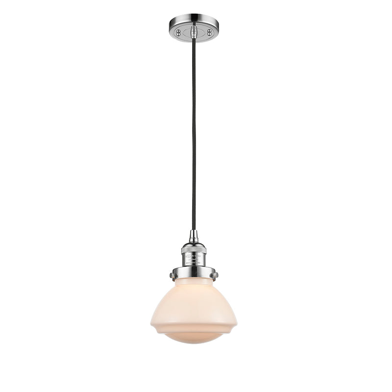 Olean Mini Pendant shown in the Polished Chrome finish with a Matte White shade