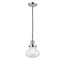 Olean Mini Pendant shown in the Polished Chrome finish with a Seedy shade