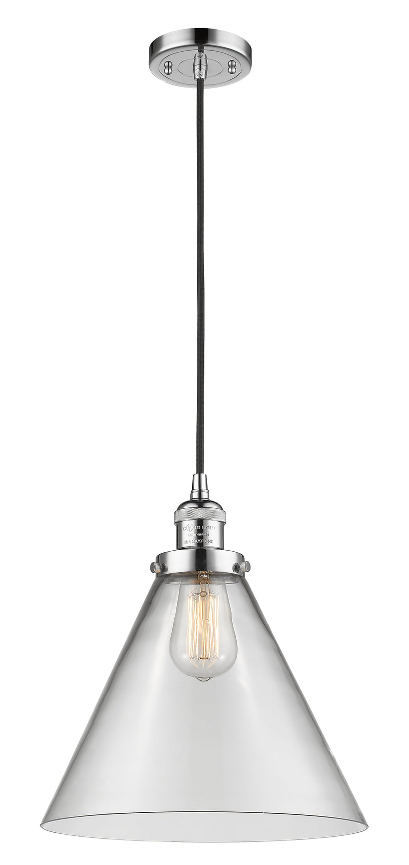 Innovations Lighting X-Large Cone 1-100 watt 12" Polished Chrome Mini Pendant with Clear glass 201CPCG42L