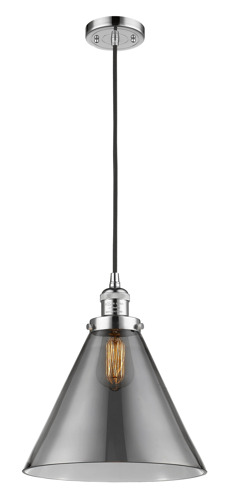 Innovations Lighting X-Large Cone 1-100 watt 12" Polished Chrome Mini Pendant with Smoked glass 201CPCG43L