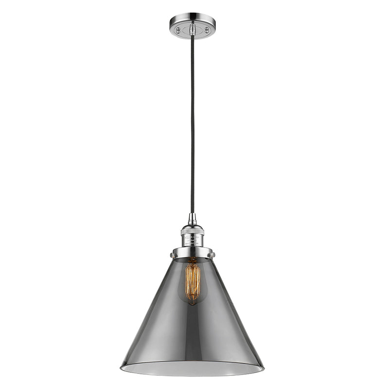 Cone Mini Pendant shown in the Polished Chrome finish with a Plated Smoke shade