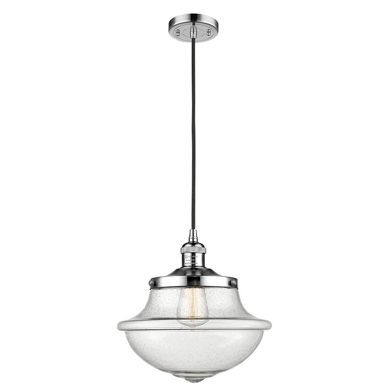 Oxford Mini Pendant shown in the Polished Chrome finish with a Seedy shade