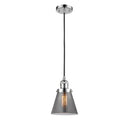 Cone Mini Pendant shown in the Polished Chrome finish with a Plated Smoke shade