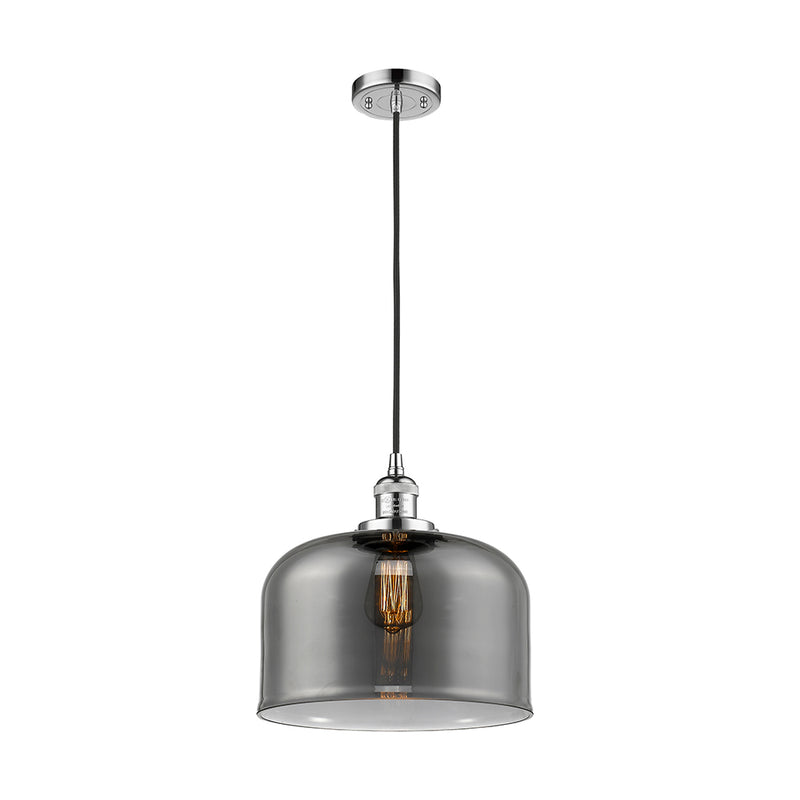 Bell Mini Pendant shown in the Polished Chrome finish with a Plated Smoke shade