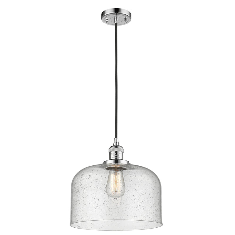 Bell Mini Pendant shown in the Polished Chrome finish with a Seedy shade