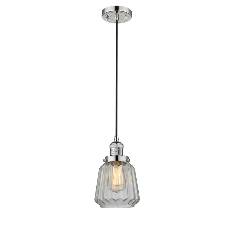 Chatham Mini Pendant shown in the Polished Nickel finish with a Clear shade