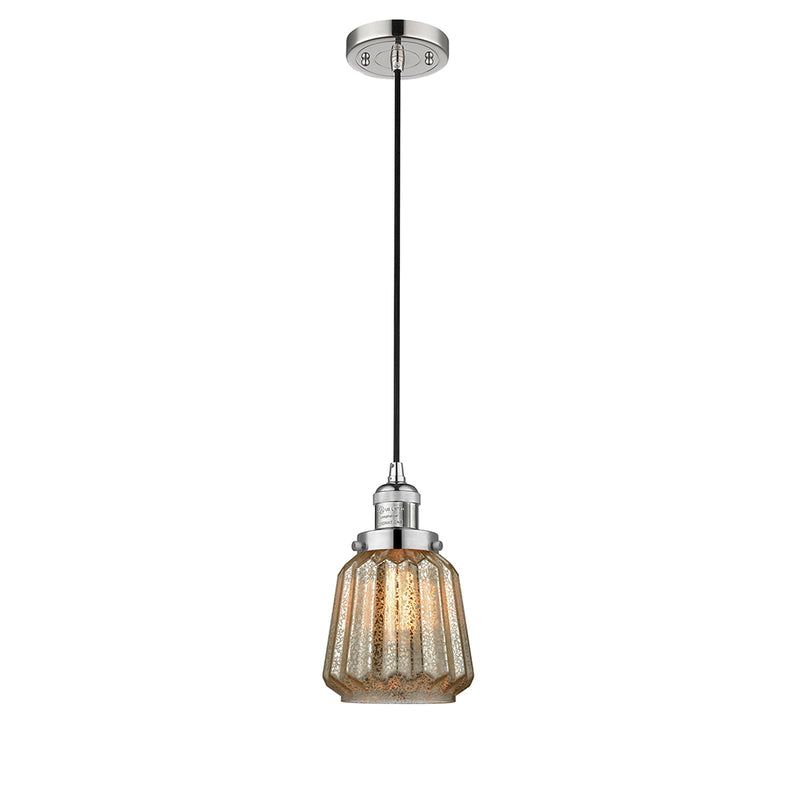 Chatham Mini Pendant shown in the Polished Nickel finish with a Mercury shade