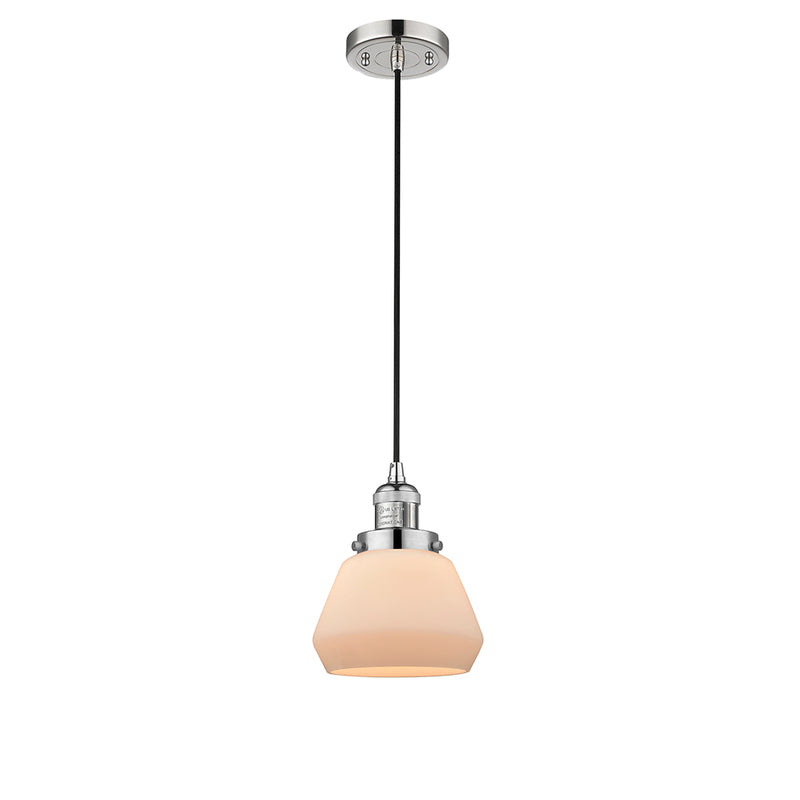 Fulton Mini Pendant shown in the Polished Nickel finish with a Matte White shade