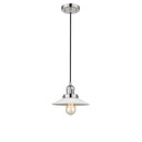 Halophane Mini Pendant shown in the Polished Nickel finish with a Matte White Halophane shade