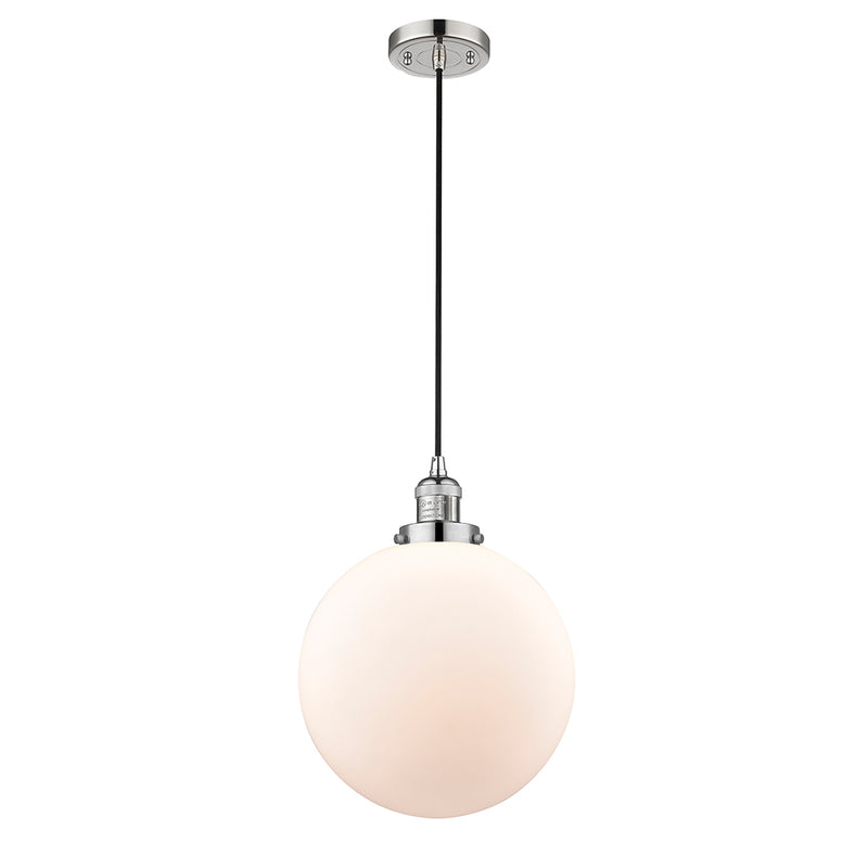 Beacon Mini Pendant shown in the Polished Nickel finish with a Matte White shade