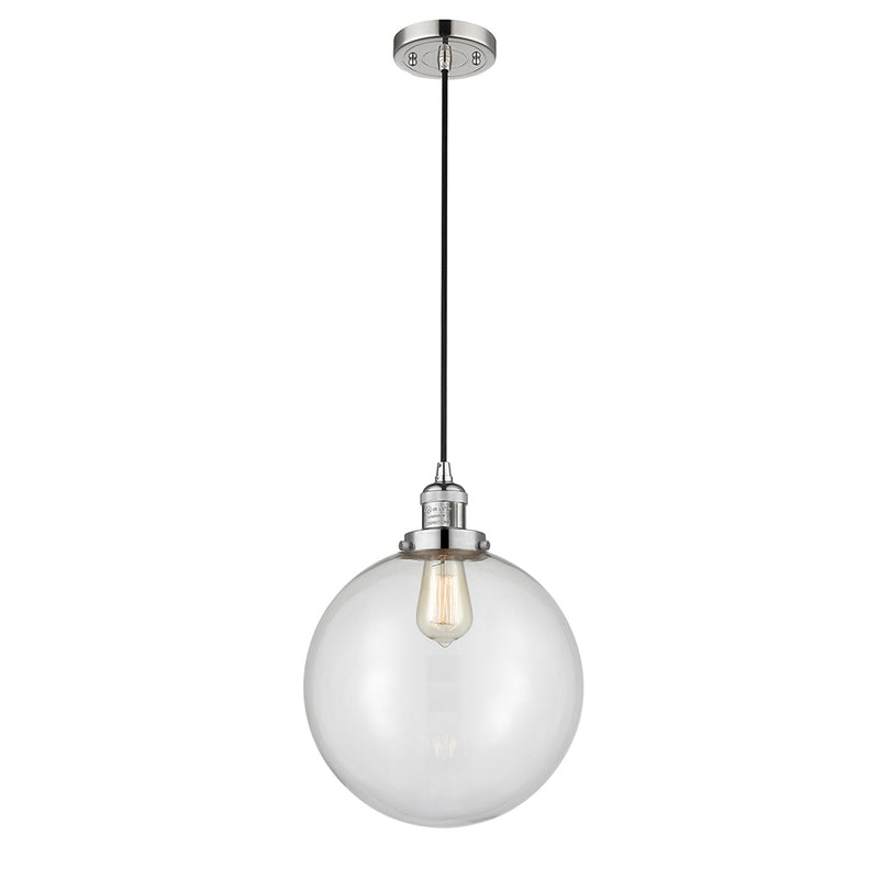 Beacon Mini Pendant shown in the Polished Nickel finish with a Clear shade