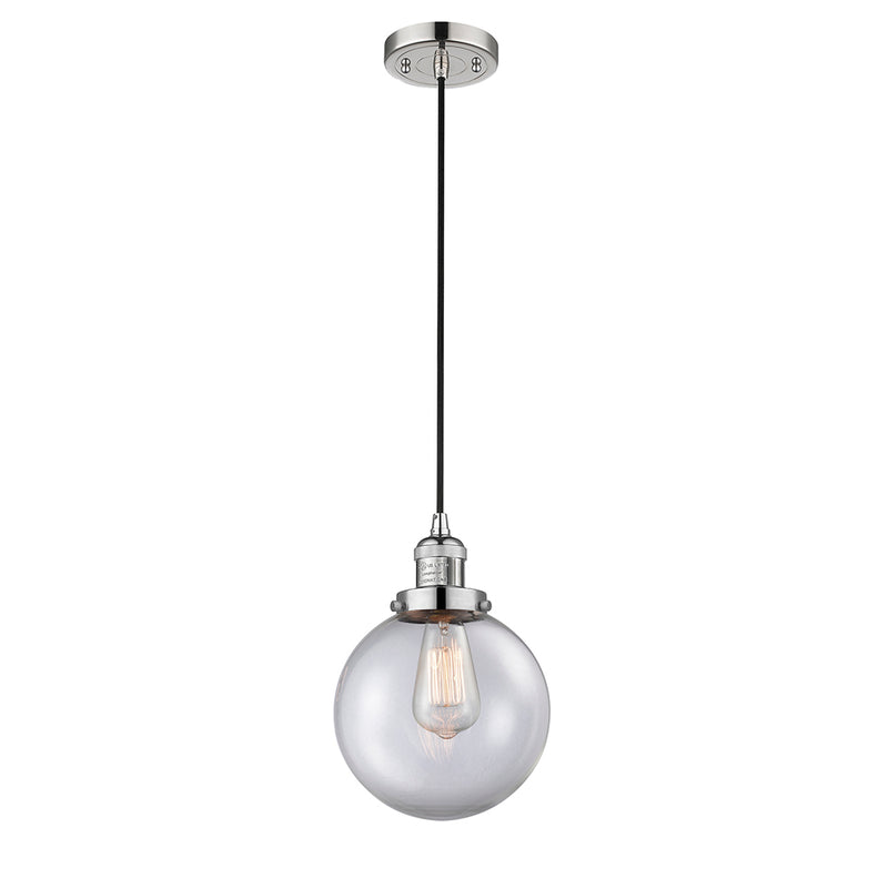 Beacon Mini Pendant shown in the Polished Nickel finish with a Clear shade