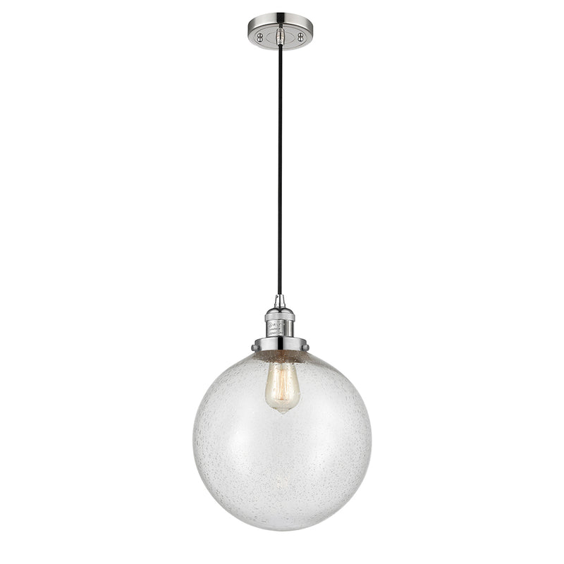 Beacon Mini Pendant shown in the Polished Nickel finish with a Seedy shade