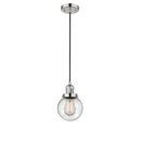 Beacon Mini Pendant shown in the Polished Nickel finish with a Seedy shade