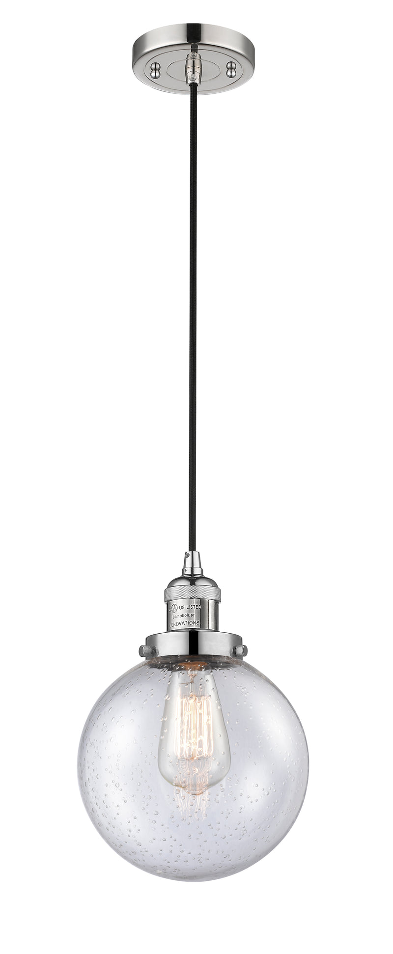 Innovations Lighting Beacon 1-100 watt 8 inch Polished Nickel Mini Pendant with Seedy glass 201CPNG2048