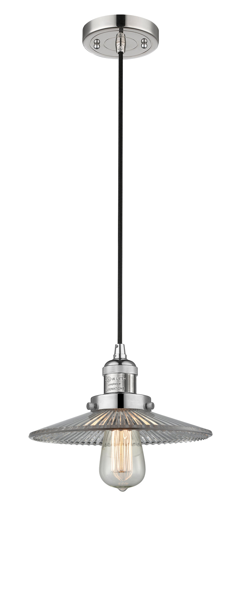 Innovations Lighting Halophane 1-100 watt 10 inch Polished Nickel Mini Pendant with Halophane glass 201CPNG2