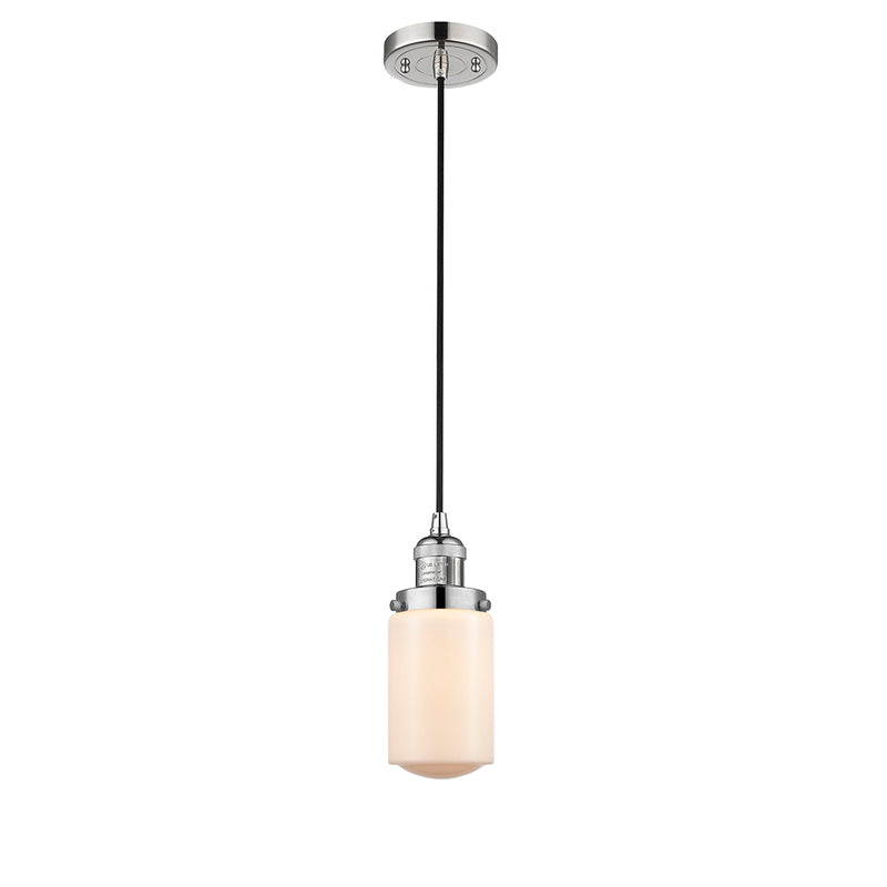 Dover Mini Pendant shown in the Polished Nickel finish with a Matte White shade