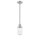 Dover Mini Pendant shown in the Polished Nickel finish with a Clear shade