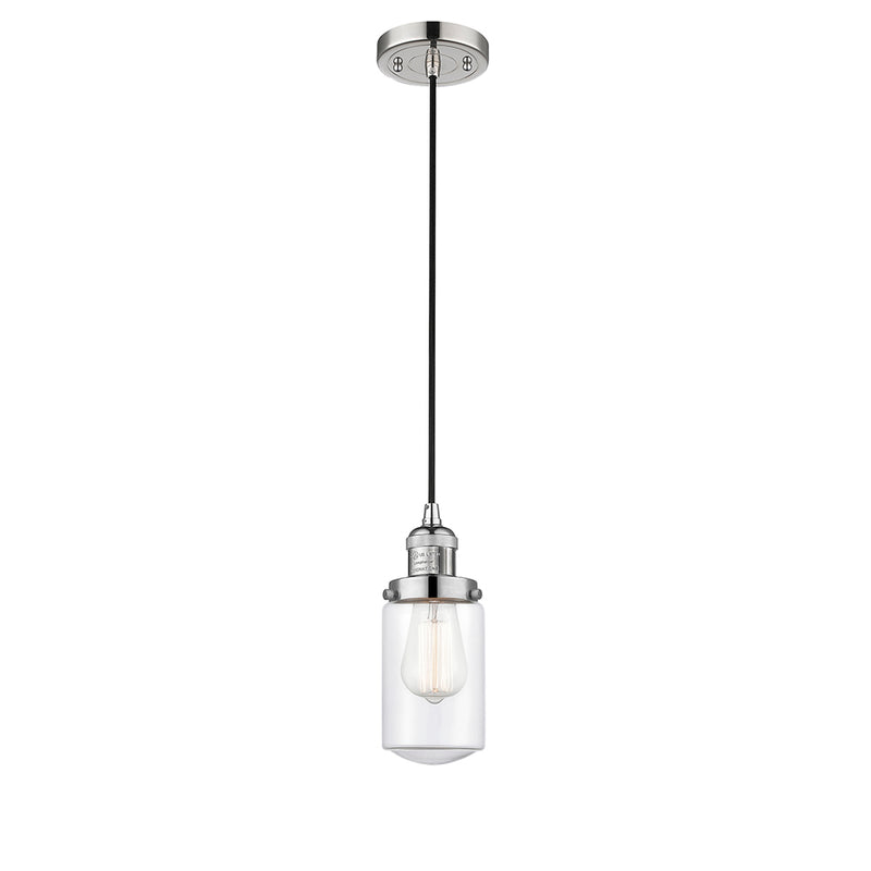 Dover Mini Pendant shown in the Polished Nickel finish with a Clear shade