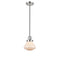 Olean Mini Pendant shown in the Polished Nickel finish with a Matte White shade