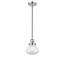 Olean Mini Pendant shown in the Polished Nickel finish with a Clear shade