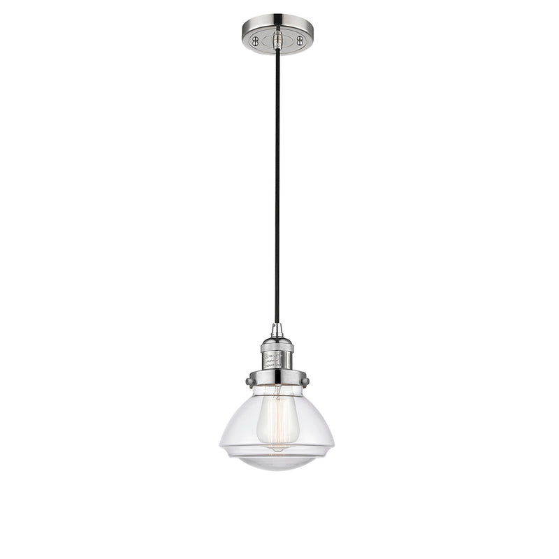 Olean Mini Pendant shown in the Polished Nickel finish with a Clear shade