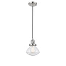 Olean Mini Pendant shown in the Polished Nickel finish with a Seedy shade