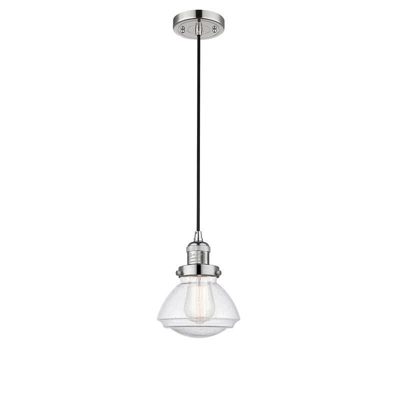 Olean Mini Pendant shown in the Polished Nickel finish with a Seedy shade