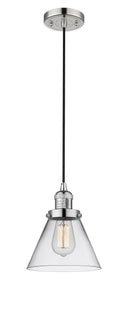 Innovations Lighting Large Cone 1-100 watt 8" Polished Nickel Mini Pendant with Clear glass 201CPNG42