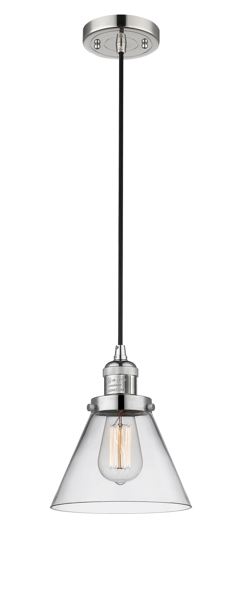 Innovations Lighting Large Cone 1-100 watt 8 inch Polished Nickel Mini Pendant with Clear glass 201CPNG42