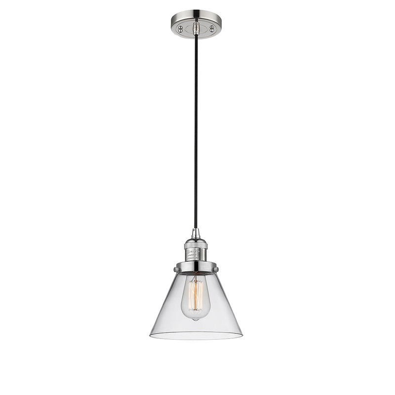 Cone Mini Pendant shown in the Polished Nickel finish with a Clear shade