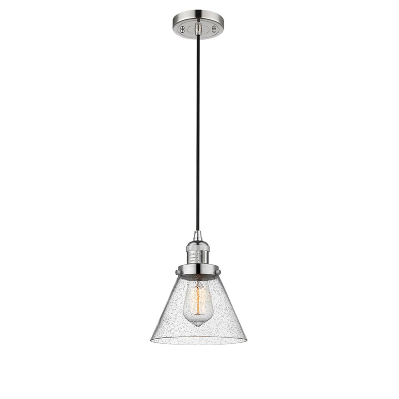 Cone Mini Pendant shown in the Polished Nickel finish with a Seedy shade