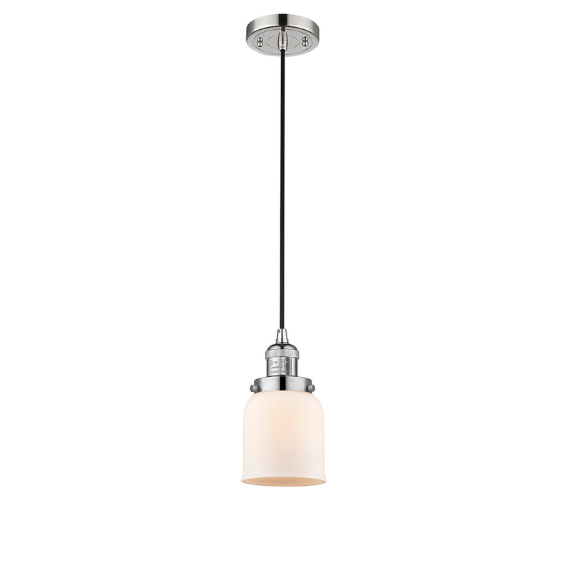 Bell Mini Pendant shown in the Polished Nickel finish with a Matte White shade