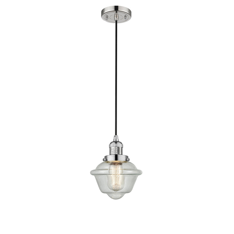 Oxford Mini Pendant shown in the Polished Nickel finish with a Seedy shade