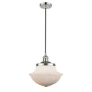 Oxford Mini Pendant shown in the Polished Nickel finish with a Matte White shade