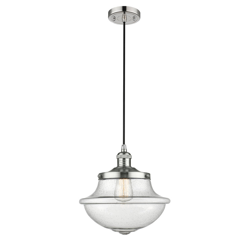 Oxford Mini Pendant shown in the Polished Nickel finish with a Seedy shade