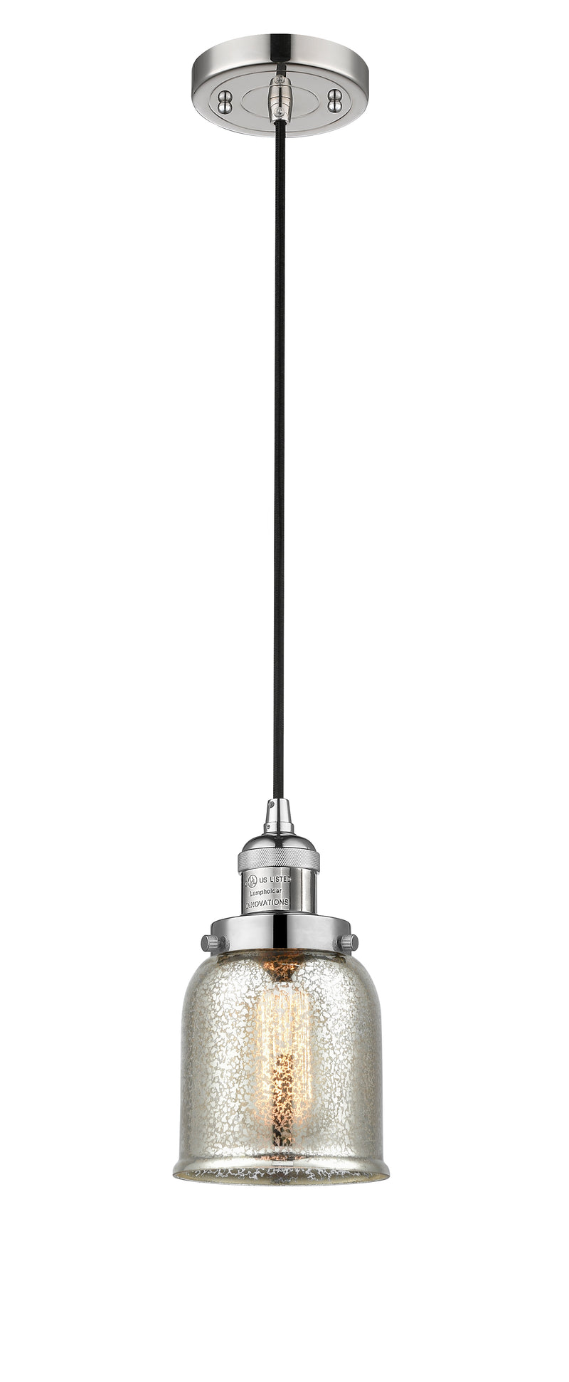 Innovations Lighting Small Bell 1-100 watt 5 inch Polished Nickel Mini Pendant with Silver Plated Mercury glass 201CPNG58