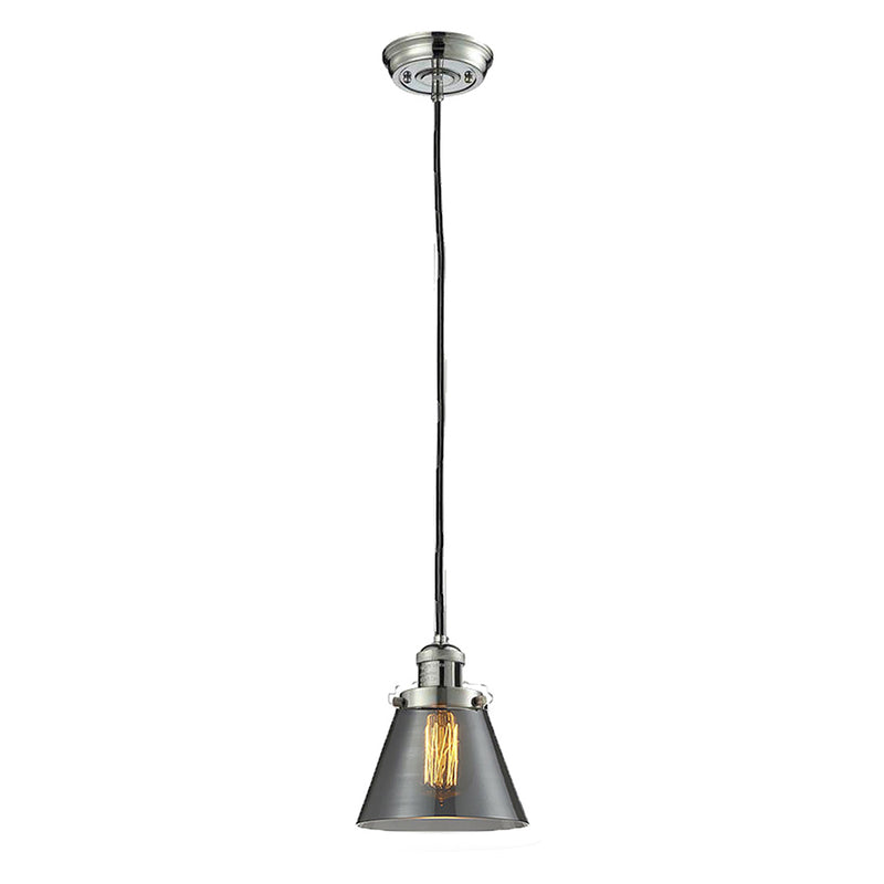 Cone Mini Pendant shown in the Polished Nickel finish with a Plated Smoke shade