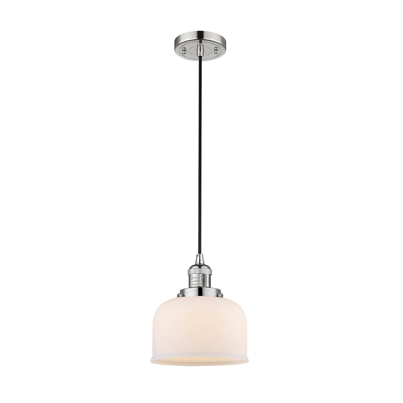 Bell Mini Pendant shown in the Polished Nickel finish with a Matte White shade