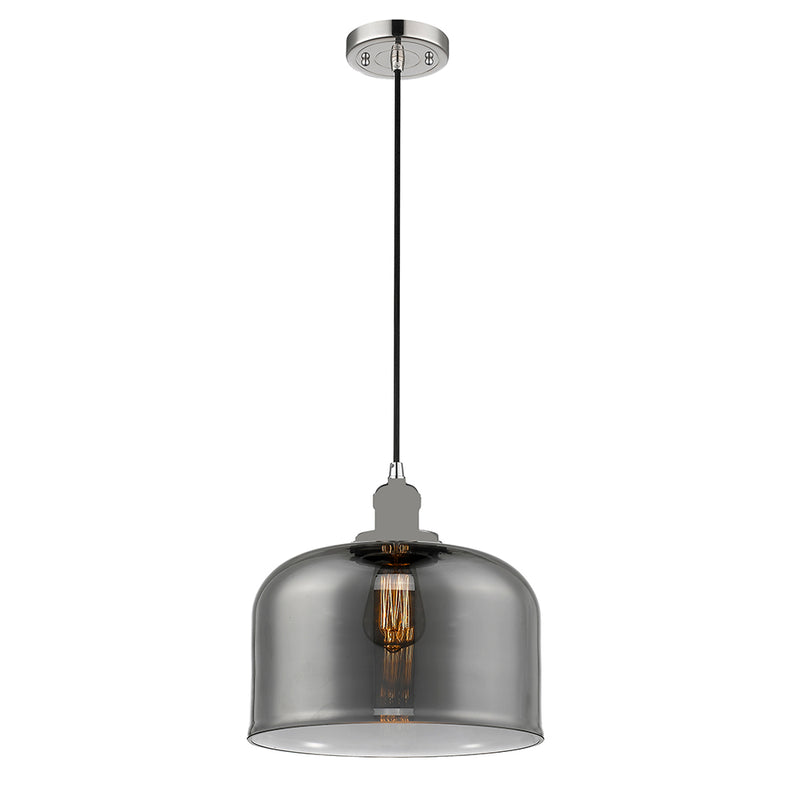 Bell Mini Pendant shown in the Polished Nickel finish with a Plated Smoke shade