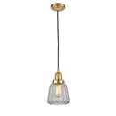 Chatham Mini Pendant shown in the Satin Gold finish with a Clear shade