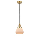 Fulton Mini Pendant shown in the Satin Gold finish with a Matte White shade