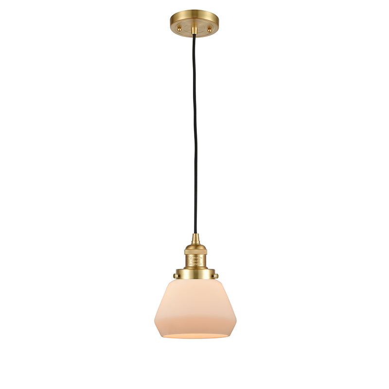 Fulton Mini Pendant shown in the Satin Gold finish with a Matte White shade