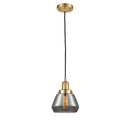 Fulton Mini Pendant shown in the Satin Gold finish with a Plated Smoke shade