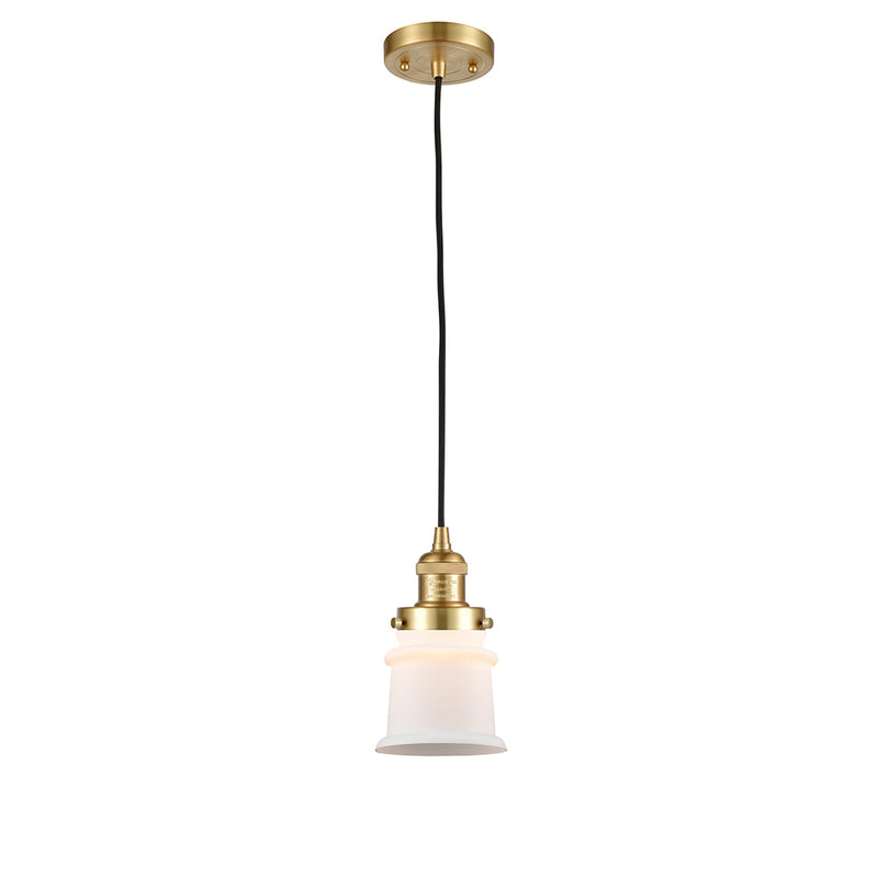 Canton Mini Pendant shown in the Satin Gold finish with a Matte White shade