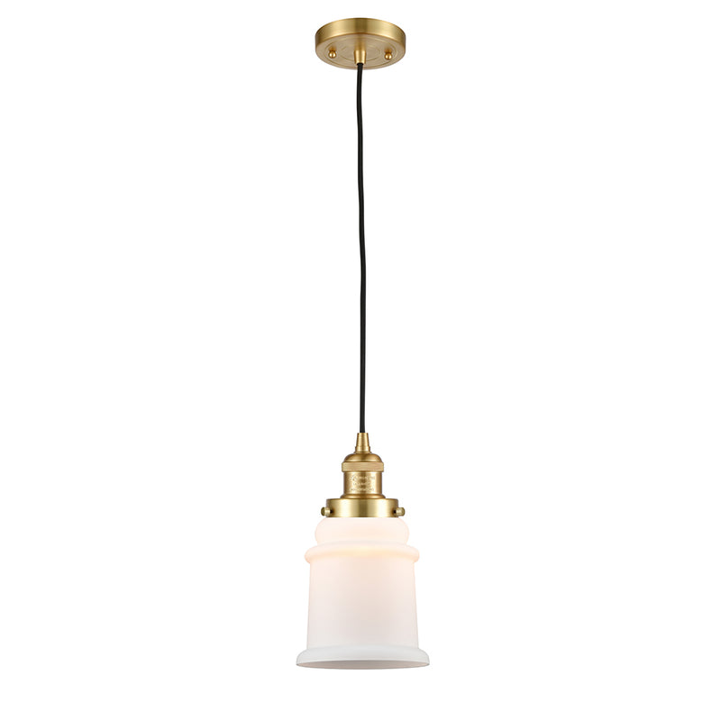 Canton Mini Pendant shown in the Satin Gold finish with a Matte White shade