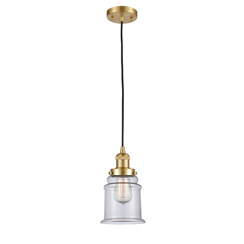 Canton Mini Pendant shown in the Satin Gold finish with a Clear shade