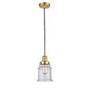 Canton Mini Pendant shown in the Satin Gold finish with a Seedy shade