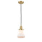 Bellmont Mini Pendant shown in the Satin Gold finish with a Matte White shade