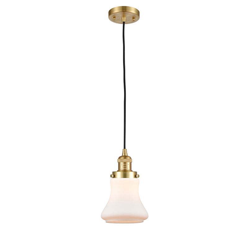 Bellmont Mini Pendant shown in the Satin Gold finish with a Matte White shade